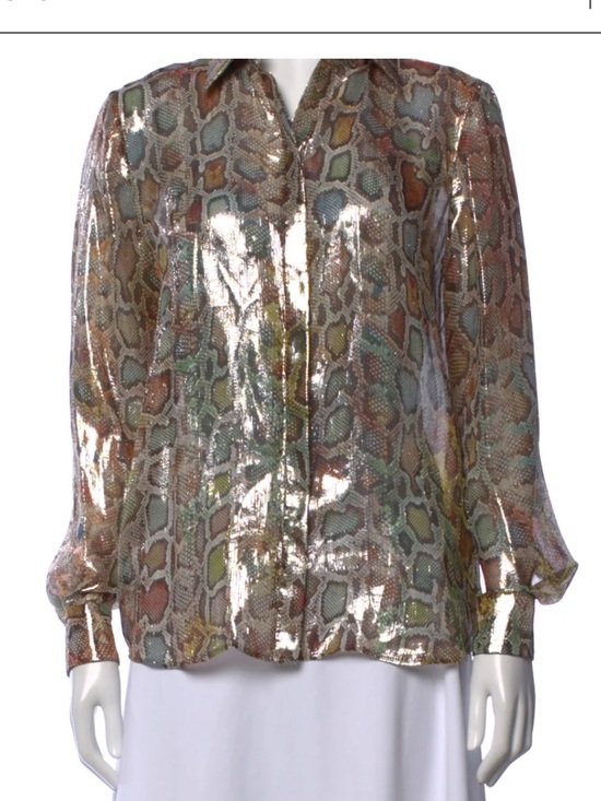 Roberto Cavalli Tops - Roberto Cavalli Iridescent Snake-Print Button-Front Blouse - Multi Metallic